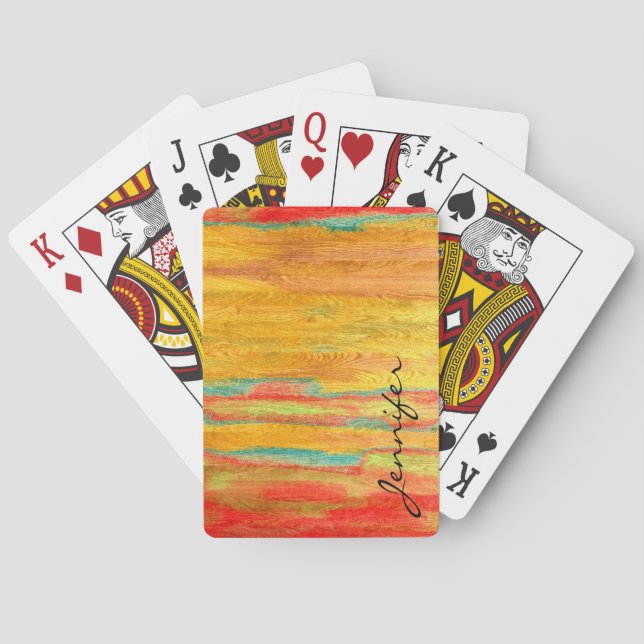 Colourful Modern Wood Grain Background Playing Cards (Back)