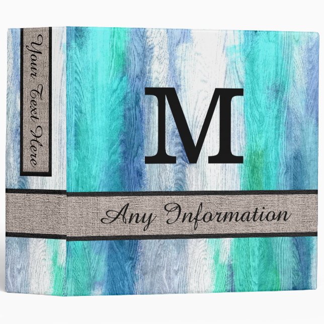 Colourful Modern Wood Grain Monogram #14 Binder (Front/Spine)