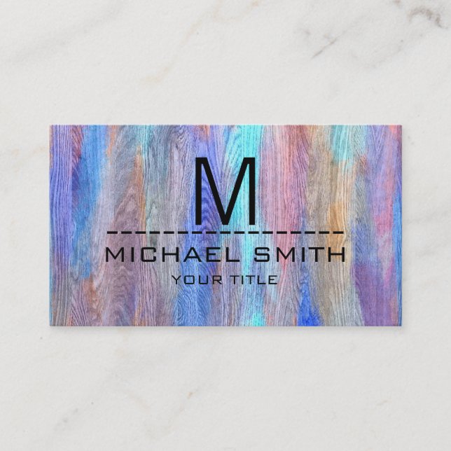 Colourful Modern Wood Grain Monogram #14 Business Card (Front)
