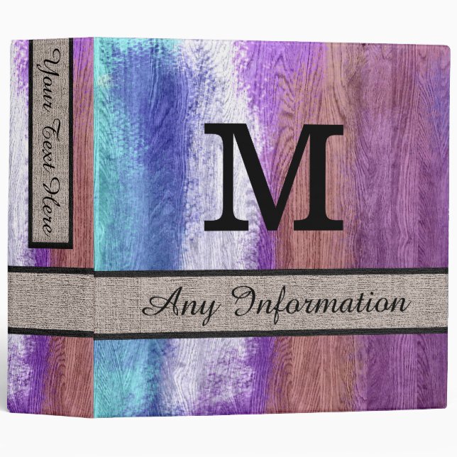 Colourful Modern Wood Grain Monogram #15 Binder (Front/Spine)