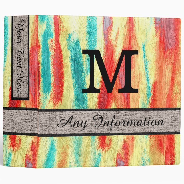 Colourful Modern Wood Grain Monogram #18 Binder (Front/Spine)