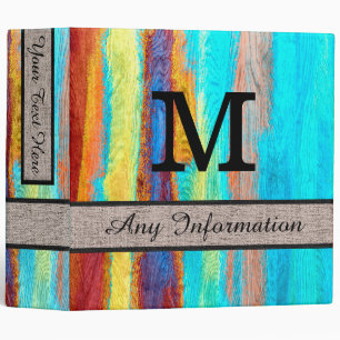 Colourful Modern Wood Grain Monogram #20 Binder