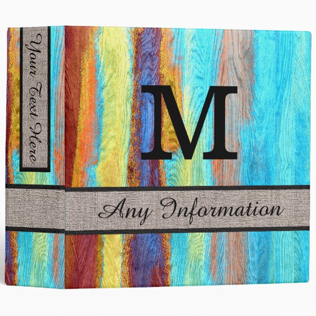 Colourful Modern Wood Grain Monogram #20 Binder (Front/Spine)