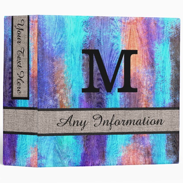 Colourful Modern Wood Grain Monogram #24 Binder (Front/Spine)