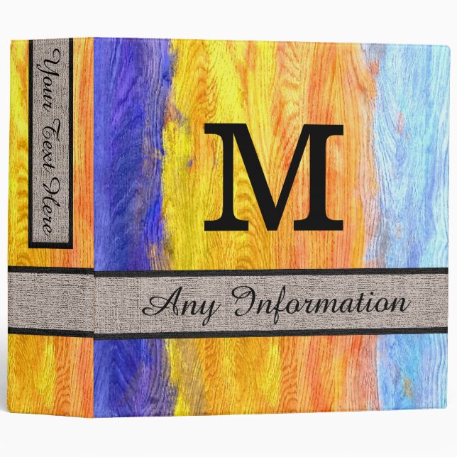 Colourful Modern Wood Grain Monogram #27 Binder (Front/Spine)