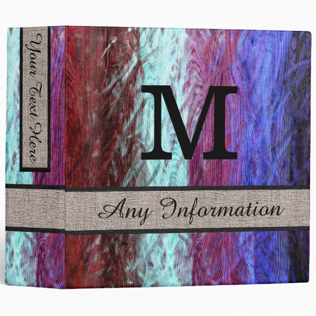 Colourful Modern Wood Grain Monogram #28 Binder (Front/Spine)