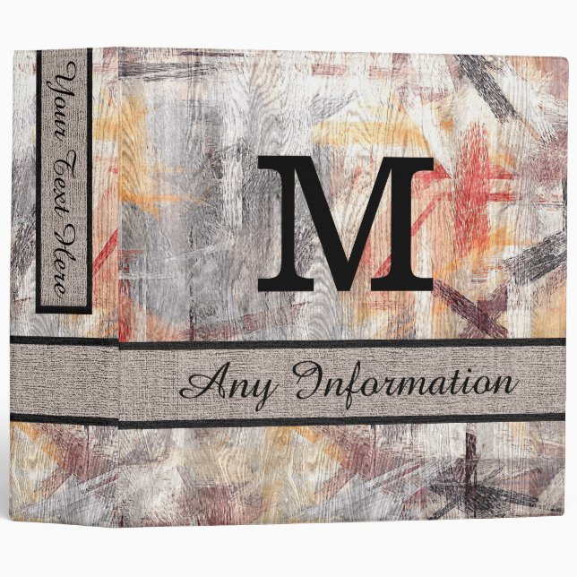 Colourful Modern Wood Grain Monogram #29 Binder (Front/Spine)