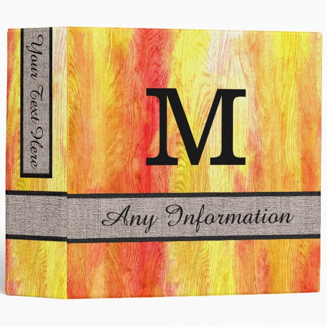 Colourful Modern Wood Grain Monogram #30 Binder (Front/Spine)