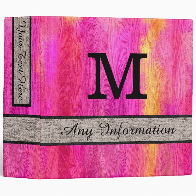 Colourful Modern Wood Grain Monogram #33 Binder (Front/Spine)