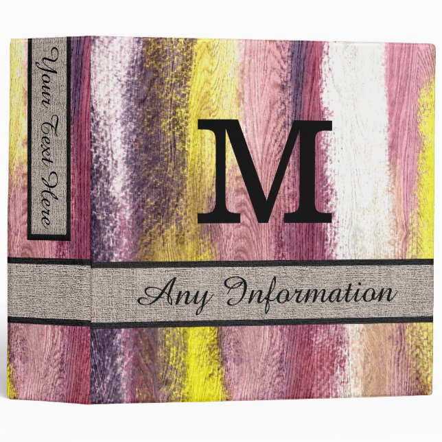 Colourful Modern Wood Grain Monogram #34 Binder (Front/Spine)
