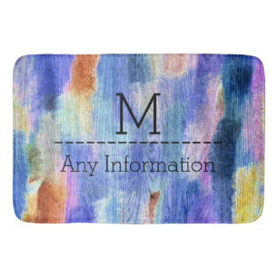 Colourful Modern Wood Grain Monogram #4 Bath Mat