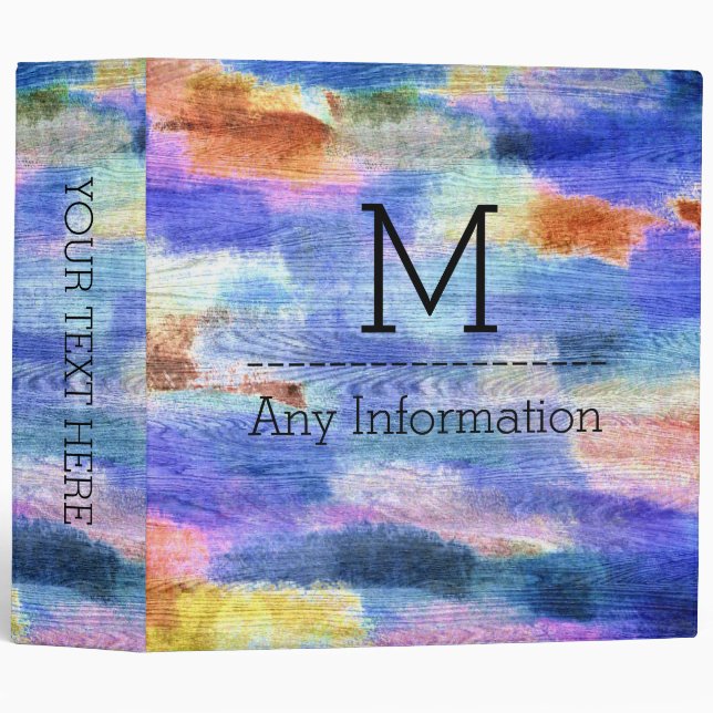 Colourful Modern Wood Grain Monogram #4 Binder (Front/Spine)