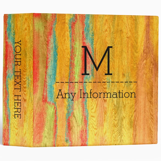 Colourful Modern Wood Grain Monogram #5 Binder (Front/Spine)