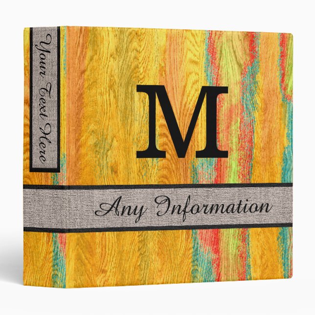 Colourful Modern Wood Grain Monogram #5 Binder (Front/Spine)