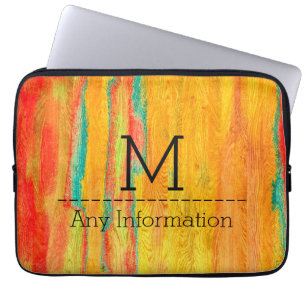 Colourful Modern Wood Grain Monogram #5 Laptop Sleeve