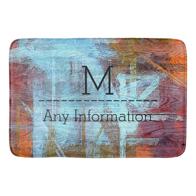 Colourful Modern Wood Grain Monogram Bath Mat (Front)