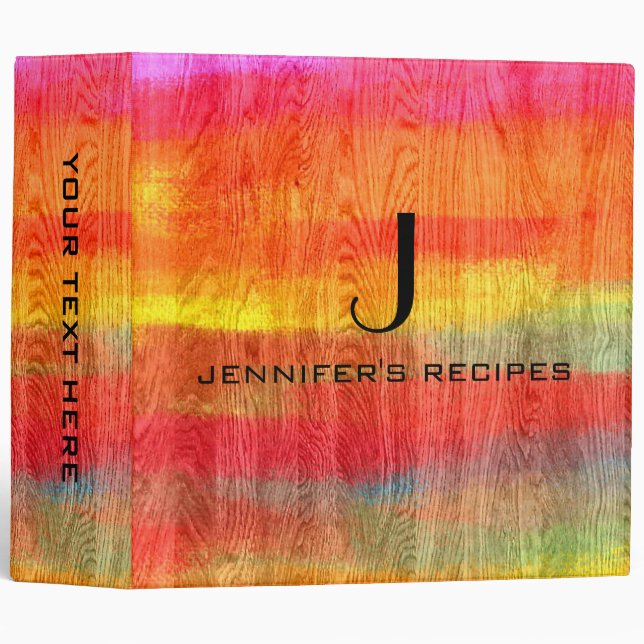 Colourful Modern Wood Grain Monogram Cooking #7 Binder (Front/Spine)