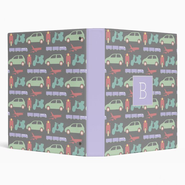 Colourful Modes of Transport Travel Icons Monogram Binder (Background)