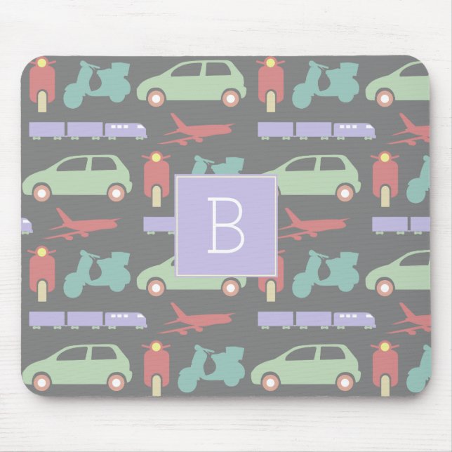 Colourful Modes of Transport Travel Icons Monogram Mouse Pad (Front)
