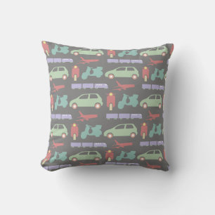 Colourful Modes of Transport Travel Icons Pattern Throw Pillow