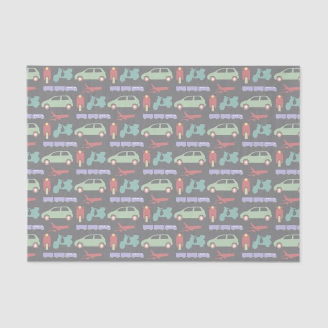 Colourful Modes of Transport Travel Icons Pattern Tissue Paper (Front)