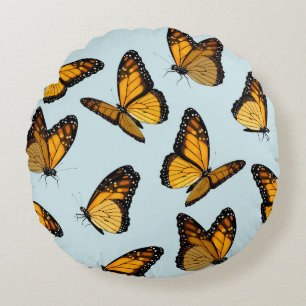 Colourful Monarch Butterflies Vintage Illustration Round Pillow