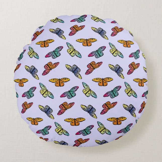 Colourful Monarch Butterfly Pattern Round Pillow (Front)