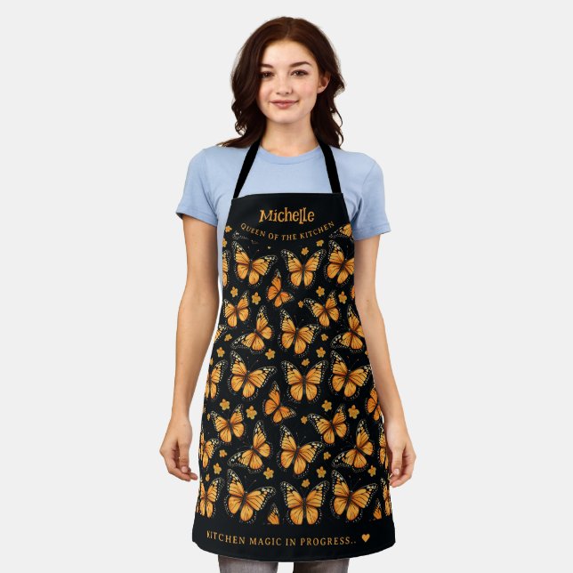 Colourful monarch butterfly personalized apron (Worn)