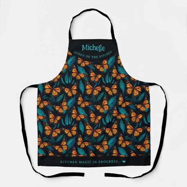 Colourful monarch butterfly personalized apron (Front)