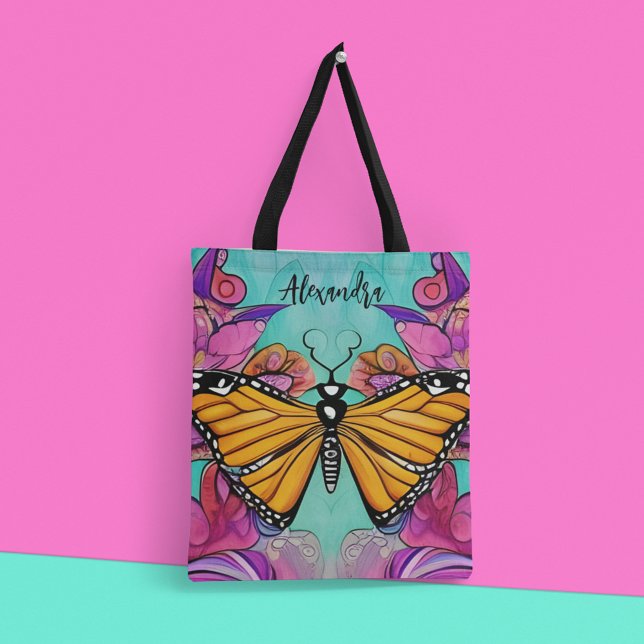 Colourful Monarch Custom Text Tote Bag (Colorful, whimsical and stylish, too!)