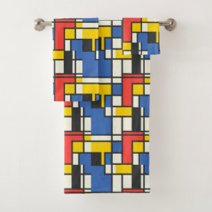 Colourful Mondrian Style Abstract Geometric Bath Towel Set