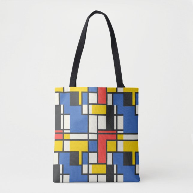 Colourful Mondrian Style Abstract Geometric Tote Bag (Front)