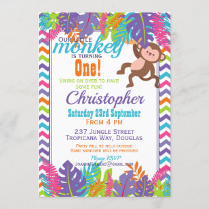 Colourful Monkey Birthday Party Invitation