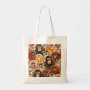 Colourful Monkey Faces Wildlife Portrait Pattern Tote Bag