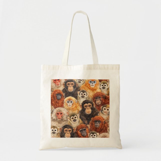Colourful Monkey Faces Wildlife Portrait Pattern Tote Bag (Front)