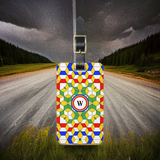  Colourful Monogram Cubes Geometric Pattern Luggage Tag (Creator Uploaded)