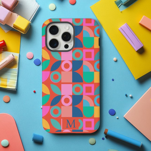 Colourful Monogram Geometric Personalized  Name iPhone Case (Creator Uploaded)