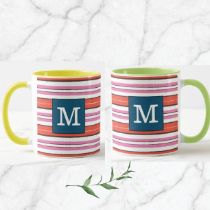 Colourful monogram l Stripped pattern l Blue l Pin Mug