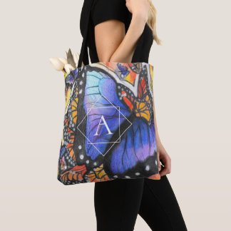Colourful Monogram Pop Art Butterfly Tote Bag