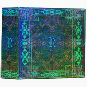 Colourful Monogram Rustic Royal Teal Blue Binder