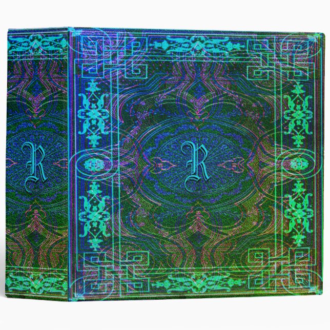 Colourful Monogram Rustic Royal Teal Blue Binder (Front/Spine)