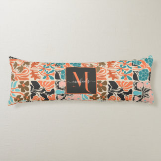 Colourful Monogram Script Retro Floral Pattern Body Pillow