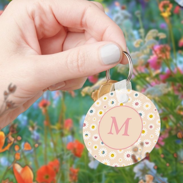 Colourful Monogram Smiling Daisy personalised Keychain (Colourful Monogram Smiling Daisy personalised Keychain)