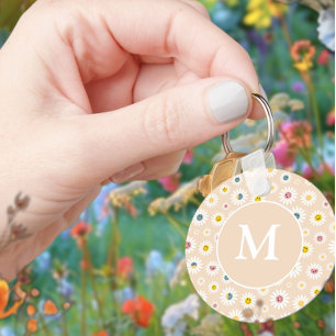 Colourful Monogram Smiling Daisy personalised Keychain