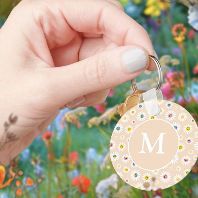 Colourful Monogram Smiling Daisy personalised Keychain (Colourful Monogram Smiling Daisy personalised Keychain)