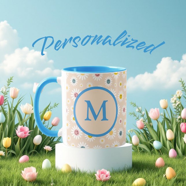 Colourful Monogram Smiling Daisy personalised Mug (Colourful Monogram Smiling Daisy personalised Mug)