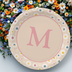 Colourful Monogram Smiling Daisy personalised Paper Plate