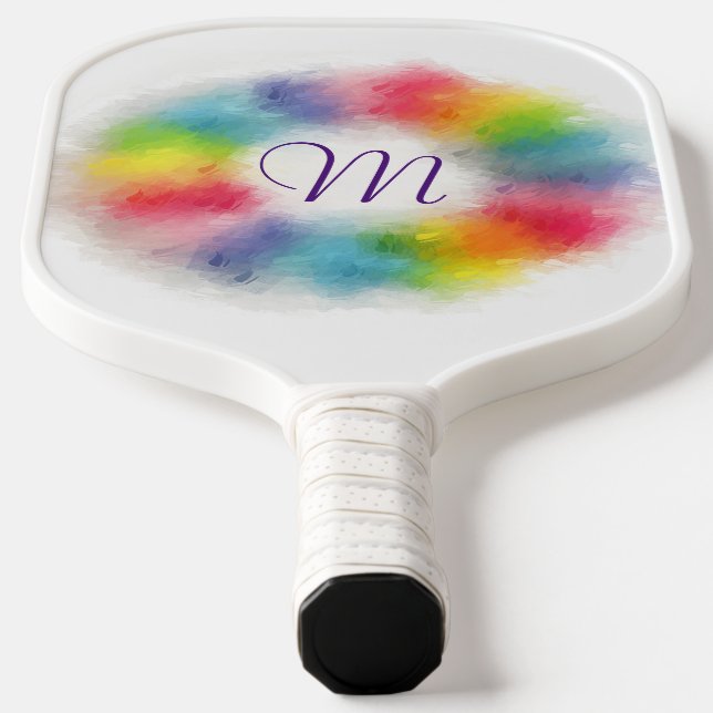 Colourful Monogrammed Modern Template Two Sides Pickleball Paddle (Laydown)