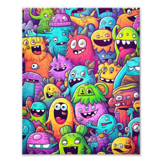 Colourful Monster Doodles Photo Print