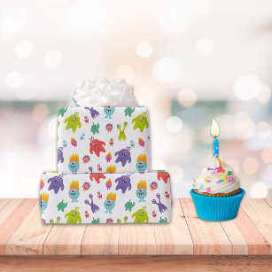 Colourful Monster Pattern   White Wrapping Paper